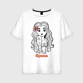 Женская футболка хлопок Oversize с принтом Ирина   красивая девчонка в татухах на пляже в городе Новоалтайск, 100% хлопок | свободный крой, круглый ворот, спущенный рукав, длина до линии бедер
 | 