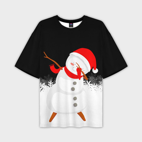 Мужская футболка OVERSIZE 3D с принтом Снеговик dab в Тюмени,  |  | Тематика изображения на принте: 