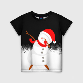 Детская футболка 3D с принтом Снеговик dab в Кировске, 100% гипоаллергенный полиэфир | прямой крой, круглый вырез горловины, длина до линии бедер, чуть спущенное плечо, ткань немного тянется | Тематика изображения на принте: 