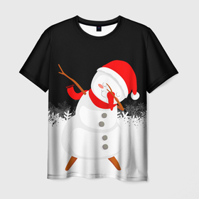 Мужская футболка 3D с принтом Снеговик dab , 100% полиэфир | прямой крой, круглый вырез горловины, длина до линии бедер | 