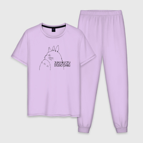 Мужская пижама хлопок с принтом Тоторо Studio Ghibli в Санкт-Петербурге, 100% хлопок | брюки и футболка прямого кроя, без карманов, на брюках мягкая резинка на поясе и по низу штанин
 | Тематика изображения на принте: 