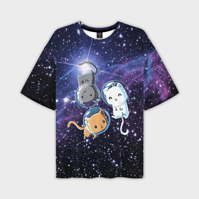 Мужская футболка OVERSIZE 3D с принтом Три котика в открытом космосе в Курске,  |  | 