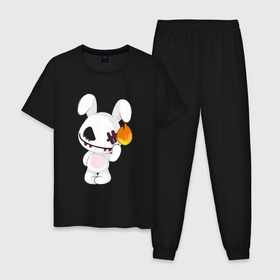 Мужская пижама хлопок с принтом Кролик с огоньком: символ и надпись в Тюмени, 100% хлопок | брюки и футболка прямого кроя, без карманов, на брюках мягкая резинка на поясе и по низу штанин
 | 
