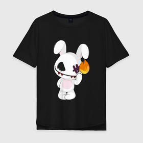 Мужская футболка хлопок Oversize с принтом Кролик с огоньком: символ и надпись , 100% хлопок | свободный крой, круглый ворот, “спинка” длиннее передней части | 