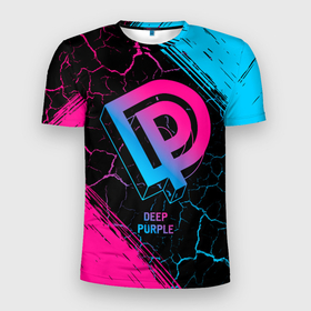 Мужская футболка 3D Slim с принтом Deep Purple   neon gradient в Белгороде, 100% полиэстер с улучшенными характеристиками | приталенный силуэт, круглая горловина, широкие плечи, сужается к линии бедра | 