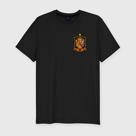 Мужская футболка хлопок Slim с принтом Сборная Испании логотип в Новосибирске, 92% хлопок, 8% лайкра | приталенный силуэт, круглый вырез ворота, длина до линии бедра, короткий рукав | 