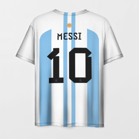 Мужская футболка 3D с принтом Месси Аргентина ЧМ 2022 , 100% полиэфир | прямой крой, круглый вырез горловины, длина до линии бедер | Тематика изображения на принте: 