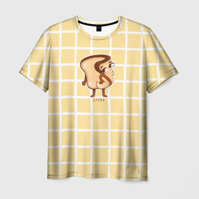 Мужская футболка 3D с принтом Хлебушек булки показывает , 100% полиэфир | прямой крой, круглый вырез горловины, длина до линии бедер | Тематика изображения на принте: 