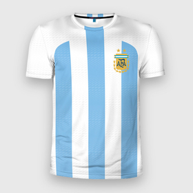 Мужская футболка 3D Slim с принтом Сборная Аргентины ЧМ 2022 в Санкт-Петербурге, 100% полиэстер с улучшенными характеристиками | приталенный силуэт, круглая горловина, широкие плечи, сужается к линии бедра | 