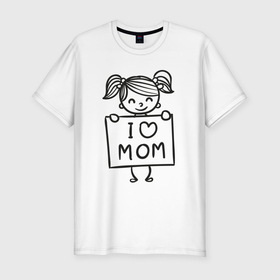 Мужская футболка хлопок Slim с принтом Я люблю маму в Тюмени, 92% хлопок, 8% лайкра | приталенный силуэт, круглый вырез ворота, длина до линии бедра, короткий рукав | 