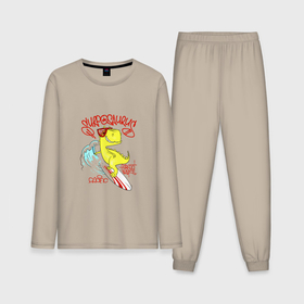 Мужская пижама хлопок (с лонгсливом) с принтом Surfosaurus o pacific perfect waves в Курске,  |  | 