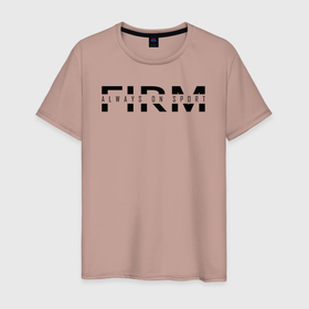 Мужская футболка хлопок с принтом FIRM   Always in sports в Тюмени, 100% хлопок | прямой крой, круглый вырез горловины, длина до линии бедер, слегка спущенное плечо. | Тематика изображения на принте: 