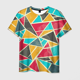 Мужская футболка 3D с принтом Хаос из геометрических фигур в Курске, 100% полиэфир | прямой крой, круглый вырез горловины, длина до линии бедер | 