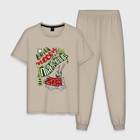Мужская пижама хлопок с принтом В Новый год с песней в Белгороде, 100% хлопок | брюки и футболка прямого кроя, без карманов, на брюках мягкая резинка на поясе и по низу штанин
 | 