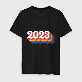 Мужская футболка хлопок с принтом Rainbow 2023 в Белгороде, 100% хлопок | прямой крой, круглый вырез горловины, длина до линии бедер, слегка спущенное плечо. | 