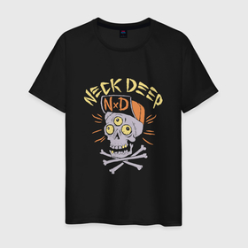 Мужская футболка хлопок с принтом Neck Deep band панк рок   череп в кепке в Курске, 100% хлопок | прямой крой, круглый вырез горловины, длина до линии бедер, слегка спущенное плечо. | 