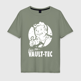 Мужская футболка хлопок Oversize с принтом Vault boy   join the Vault tec в Кировске, 100% хлопок | свободный крой, круглый ворот, “спинка” длиннее передней части | 