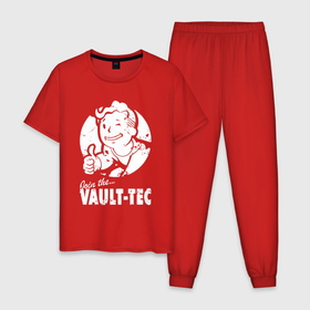 Мужская пижама хлопок с принтом Vault boy   join the Vault tec в Екатеринбурге, 100% хлопок | брюки и футболка прямого кроя, без карманов, на брюках мягкая резинка на поясе и по низу штанин
 | 