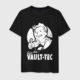 Мужская футболка хлопок с принтом Vault boy   join the vault tec в Петрозаводске, 100% хлопок | прямой крой, круглый вырез горловины, длина до линии бедер, слегка спущенное плечо. | 