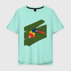 Мужская футболка хлопок Oversize с принтом Попугай в джунглях в Курске, 100% хлопок | свободный крой, круглый ворот, “спинка” длиннее передней части | 