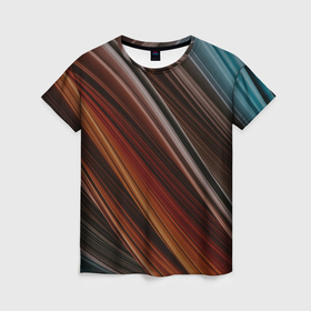 Женская футболка 3D с принтом Разноцветные геометрические линии , 100% полиэфир ( синтетическое хлопкоподобное полотно) | прямой крой, круглый вырез горловины, длина до линии бедер | 