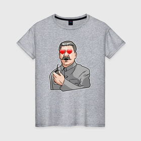 Женская футболка хлопок с принтом Сталин влюблён в Кировске, 100% хлопок | прямой крой, круглый вырез горловины, длина до линии бедер, слегка спущенное плечо | 