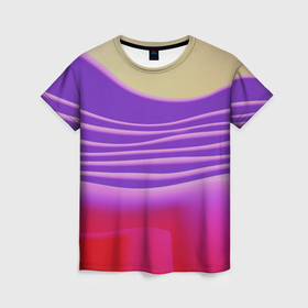 Женская футболка 3D с принтом Волнообразные листы разных цветов в Санкт-Петербурге, 100% полиэфир ( синтетическое хлопкоподобное полотно) | прямой крой, круглый вырез горловины, длина до линии бедер | 