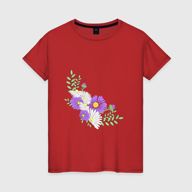 Женская футболка хлопок с принтом Букет полевых цветов в Тюмени, 100% хлопок | прямой крой, круглый вырез горловины, длина до линии бедер, слегка спущенное плечо | 