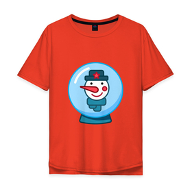 Мужская футболка хлопок Oversize с принтом Портрет снеговика в снежном шаре в Кировске, 100% хлопок | свободный крой, круглый ворот, “спинка” длиннее передней части | 