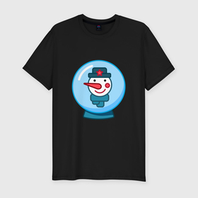 Мужская футболка хлопок Slim с принтом Портрет снеговика в снежном шаре в Кировске, 92% хлопок, 8% лайкра | приталенный силуэт, круглый вырез ворота, длина до линии бедра, короткий рукав | 