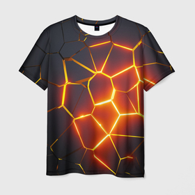 Мужская футболка 3D с принтом Огненные трещины в Белгороде, 100% полиэфир | прямой крой, круглый вырез горловины, длина до линии бедер | 