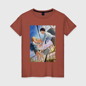 Женская футболка хлопок с принтом Вакана Годзё и Марин Китагава в Кировске, 100% хлопок | прямой крой, круглый вырез горловины, длина до линии бедер, слегка спущенное плечо | 