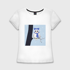 Женская футболка хлопок Slim с принтом Белая полярная сова сидит на ветке дерева в Белгороде,  |  | 