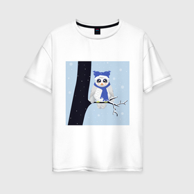 Женская футболка хлопок Oversize с принтом Белая полярная сова сидит на ветке дерева в Белгороде, 100% хлопок | свободный крой, круглый ворот, спущенный рукав, длина до линии бедер
 | 