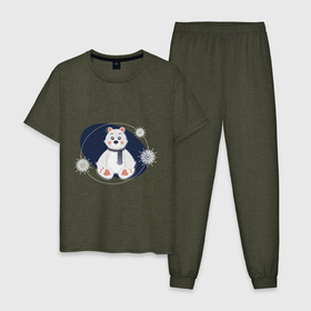 Мужская пижама хлопок с принтом Игрушечный белый мишка , 100% хлопок | брюки и футболка прямого кроя, без карманов, на брюках мягкая резинка на поясе и по низу штанин
 | 