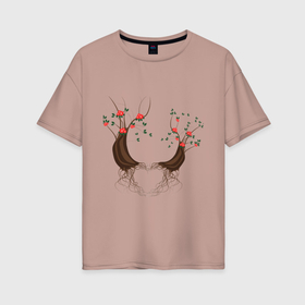 Женская футболка хлопок Oversize с принтом Два милых дерева, олицетворяющие любовь в Белгороде, 100% хлопок | свободный крой, круглый ворот, спущенный рукав, длина до линии бедер
 | 