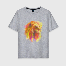 Женская футболка хлопок Oversize с принтом Лев абстракция в Белгороде, 100% хлопок | свободный крой, круглый ворот, спущенный рукав, длина до линии бедер
 | 