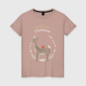 Женская футболка хлопок с принтом A very merry christmas в Екатеринбурге, 100% хлопок | прямой крой, круглый вырез горловины, длина до линии бедер, слегка спущенное плечо | 