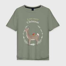Мужская футболка хлопок Oversize с принтом A very merry christmas в Санкт-Петербурге, 100% хлопок | свободный крой, круглый ворот, “спинка” длиннее передней части | 