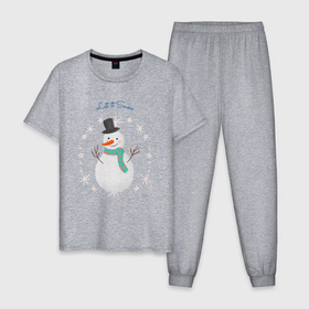 Мужская пижама хлопок с принтом let it snow, snowman в Екатеринбурге, 100% хлопок | брюки и футболка прямого кроя, без карманов, на брюках мягкая резинка на поясе и по низу штанин
 | 