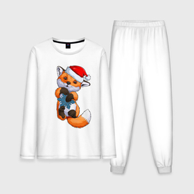 Мужская пижама хлопок (с лонгсливом) с принтом Лисёнок в новогодней шапочке ,  |  | Тематика изображения на принте: 