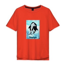 Мужская футболка хлопок Oversize с принтом Косатки deep в Екатеринбурге, 100% хлопок | свободный крой, круглый ворот, “спинка” длиннее передней части | 