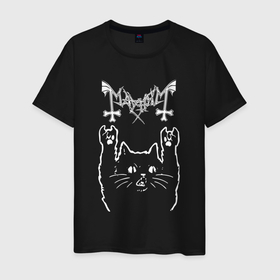 Мужская футболка хлопок с принтом Mayhem рок кот в Белгороде, 100% хлопок | прямой крой, круглый вырез горловины, длина до линии бедер, слегка спущенное плечо. | 
