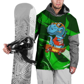 Накидка на куртку 3D с принтом Прикольный динозаврик на скейтборде , 100% полиэстер |  | Тематика изображения на принте: 
