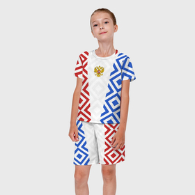 Детский костюм с шортами 3D с принтом Russia sport ромбы и герб в Екатеринбурге,  |  | 