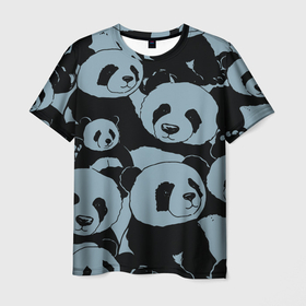 Мужская футболка 3D с принтом Panda summer song , 100% полиэфир | прямой крой, круглый вырез горловины, длина до линии бедер | 