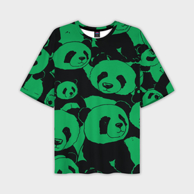 Мужская футболка OVERSIZE 3D с принтом Panda green pattern в Курске,  |  | 