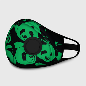 Маска из неопрена с принтом Panda green pattern в городе Новоалтайск, неопрен 100% | Форма огибающая нос. Резинки для ушей с дополнительной резинкой на затылке. Клапан для выдоха для активного дыхания при занятиях спортом. Эластичный материал маски и окантовки для лучшего растяжения и прилегания маски.  | 