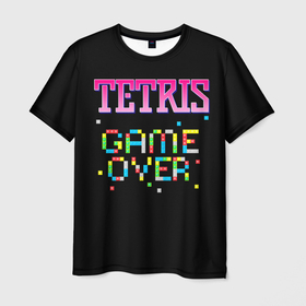 Мужская футболка 3D с принтом Tetris   Game Over в Санкт-Петербурге, 100% полиэфир | прямой крой, круглый вырез горловины, длина до линии бедер | 