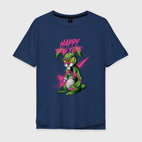 Мужская футболка хлопок Oversize с принтом Zombie rabbit New year в Курске, 100% хлопок | свободный крой, круглый ворот, “спинка” длиннее передней части | Тематика изображения на принте: 
